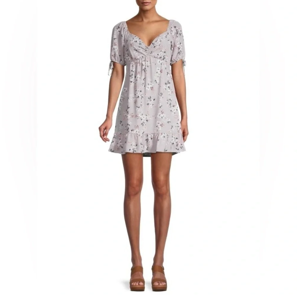 New Socialite Floral-Print Tie-Sleeve Mini Dress Lavender Size XS